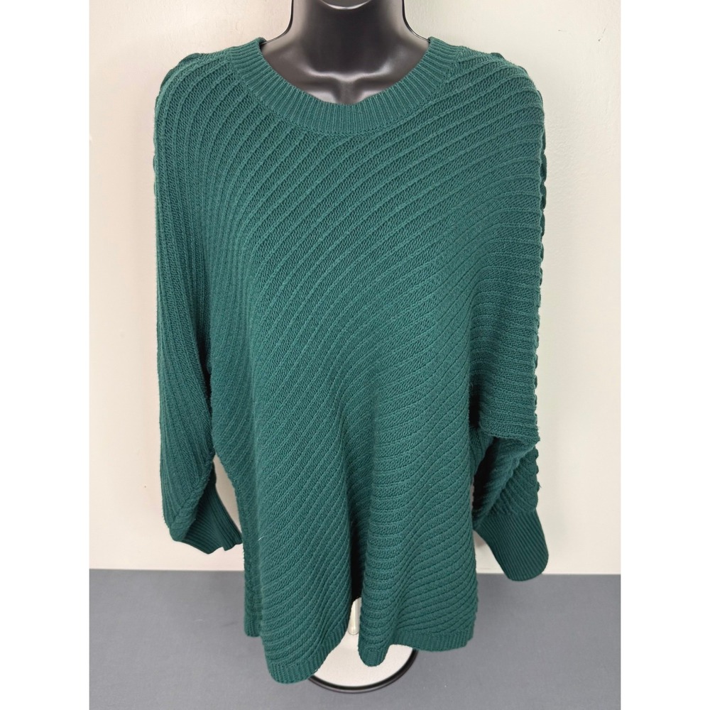 Simply Vera Women's Rid Knit Crew Neck Pullover Sweater Green Sz Large Cozycore
